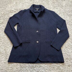 J Crew Merino Wool Sweater Small Blazer Cardigan Blue Navy Preppy Office Rugged